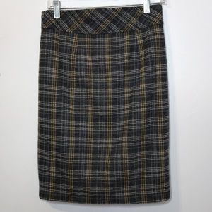 Plaid Wool Pencil Skirt